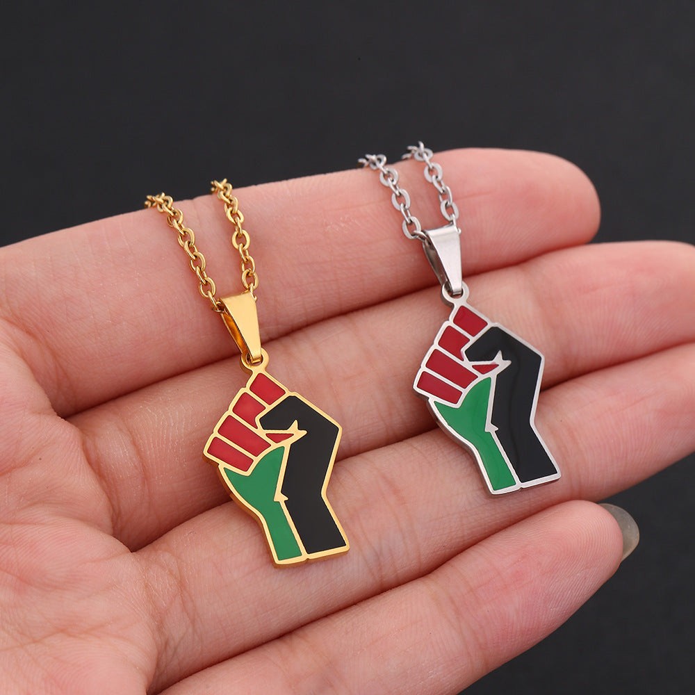 Pan-African Empowerment Fist Necklace-Afroadorn 