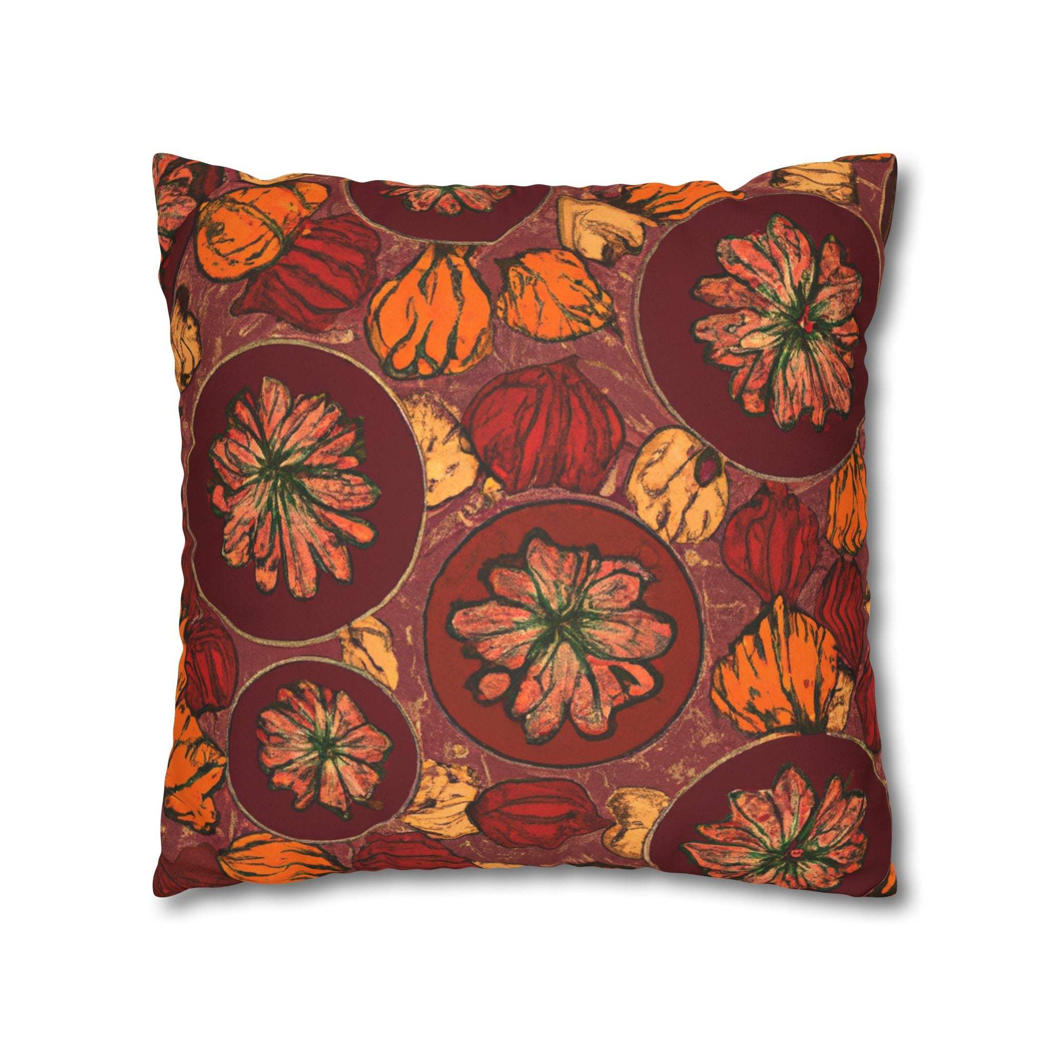 Amber Kente: Afrobotanical Premium Suede Throw Pillow Cover-Afroadorn 