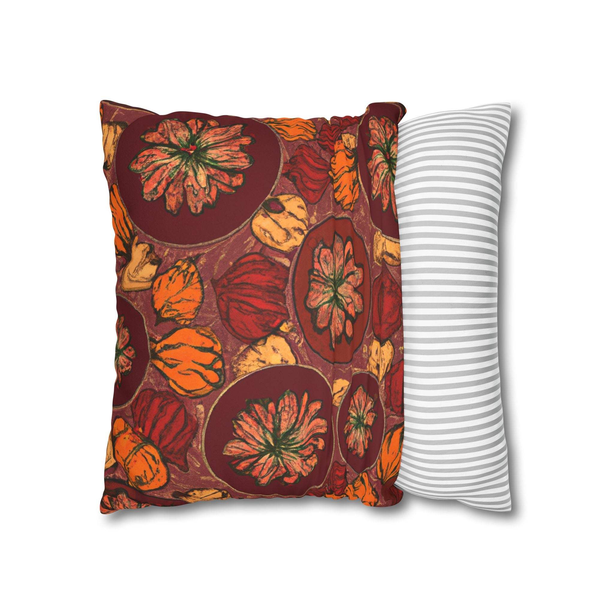 Amber Kente: Afrobotanical Premium Suede Throw Pillow Cover-Afroadorn 