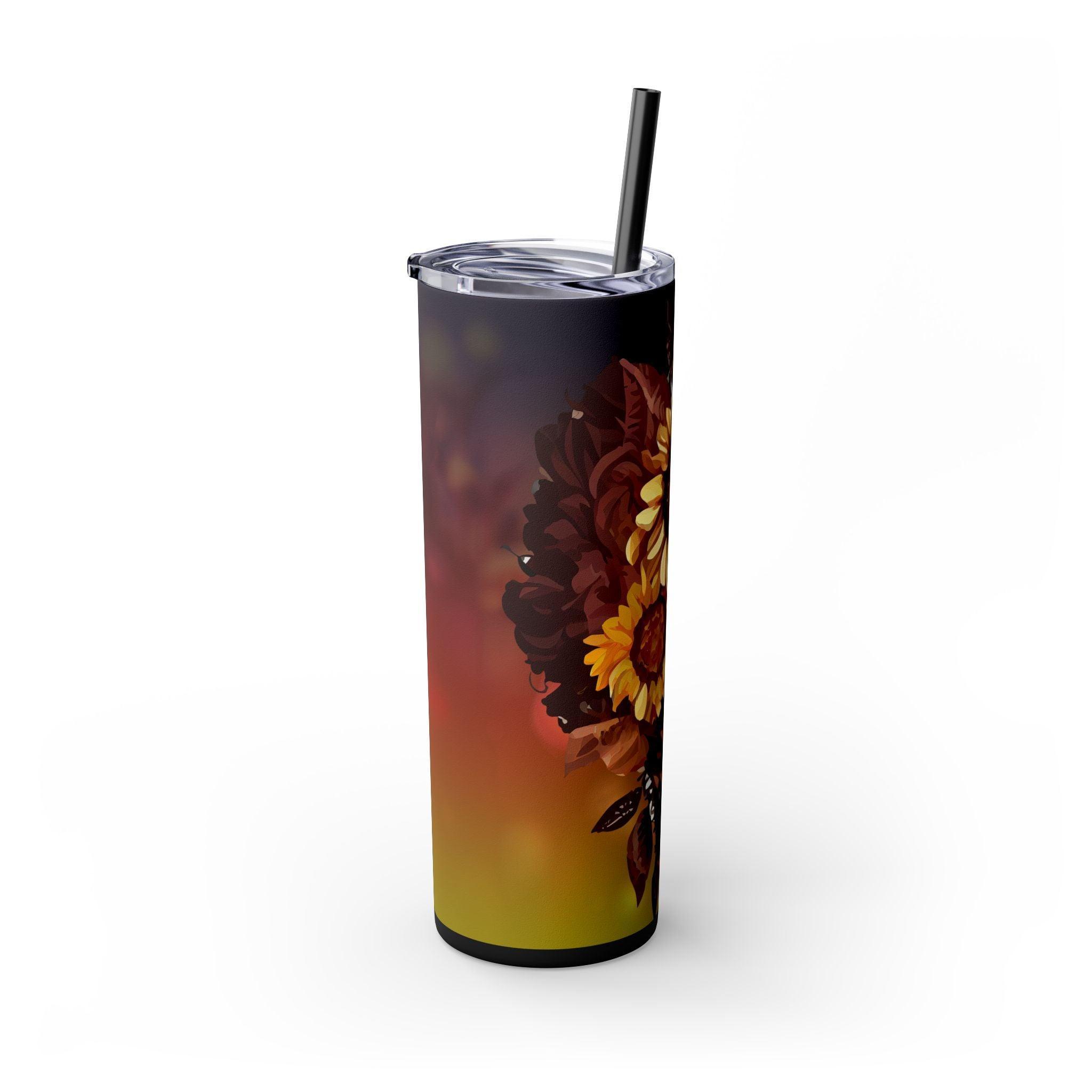 Sunflower Queen 20oz Skinny Tumbler with Straw-Afroadorn 