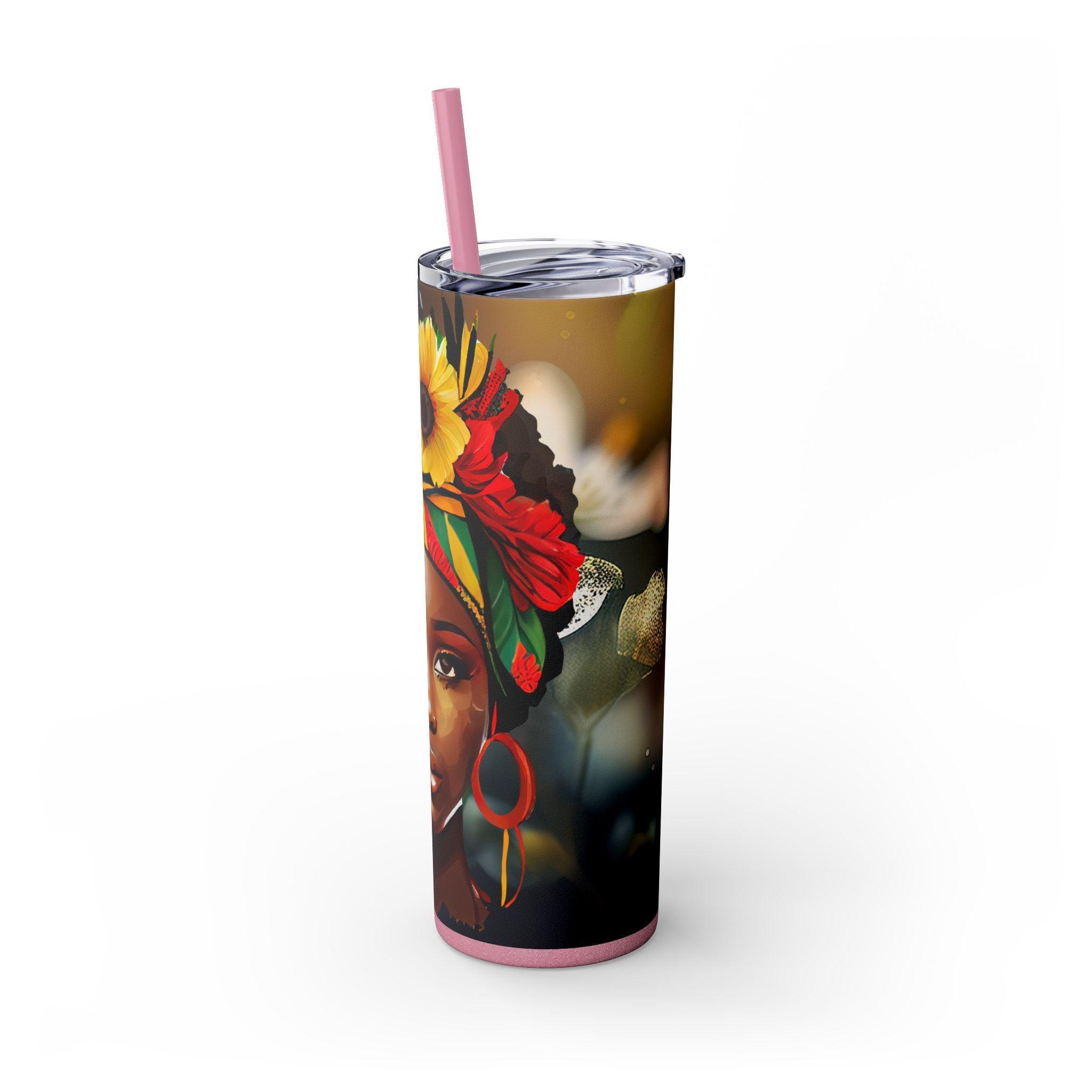 Sunflower Adorned Headwrap Skinny Tumbler-Afroadorn 