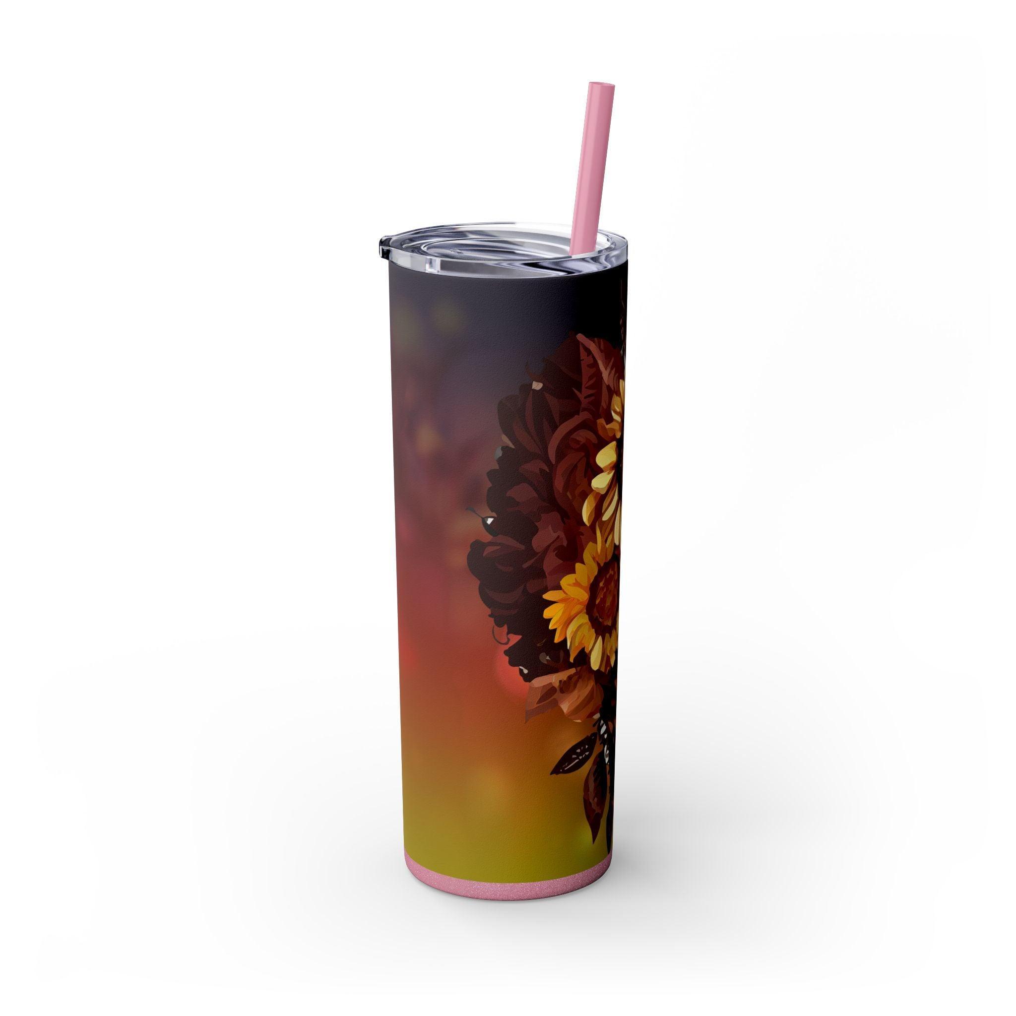 Sunflower Queen 20oz Skinny Tumbler with Straw-Afroadorn 