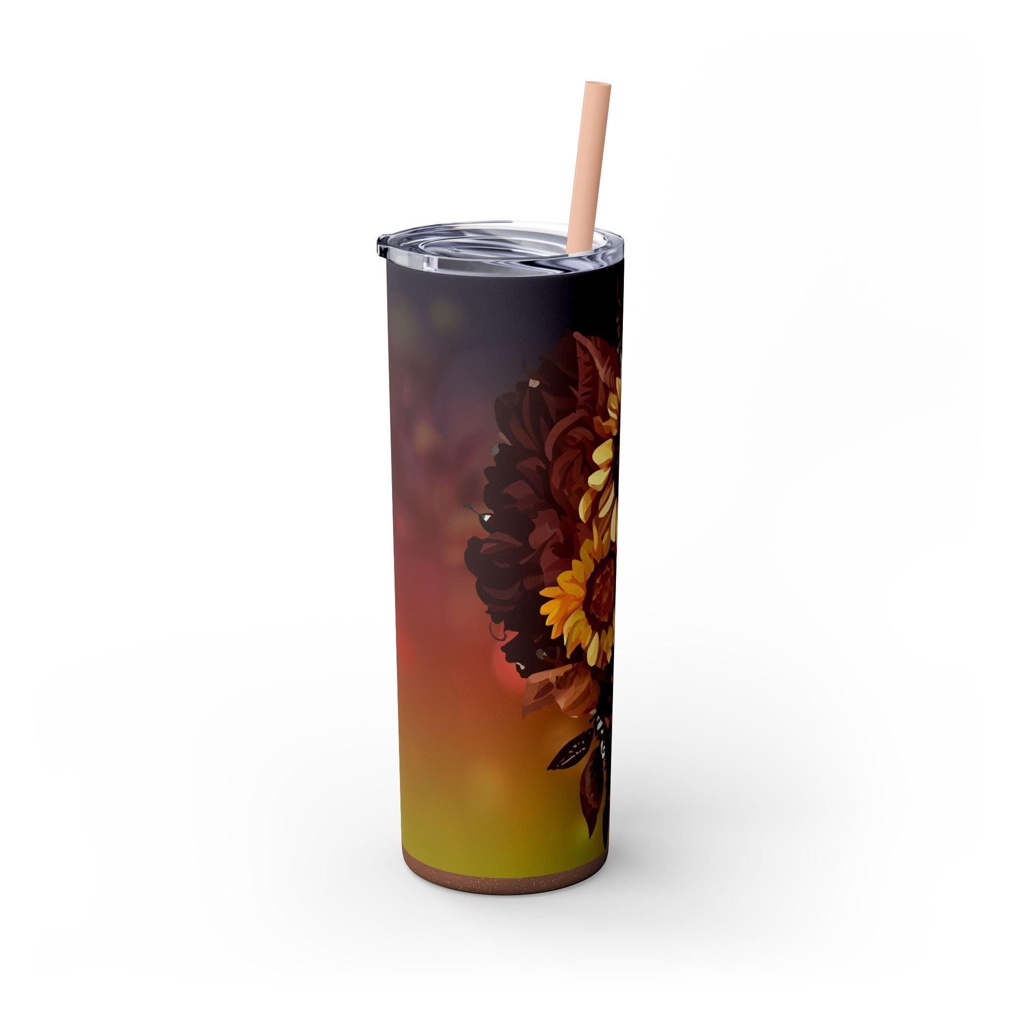 Sunflower Queen 20oz Skinny Tumbler with Straw-Afroadorn 