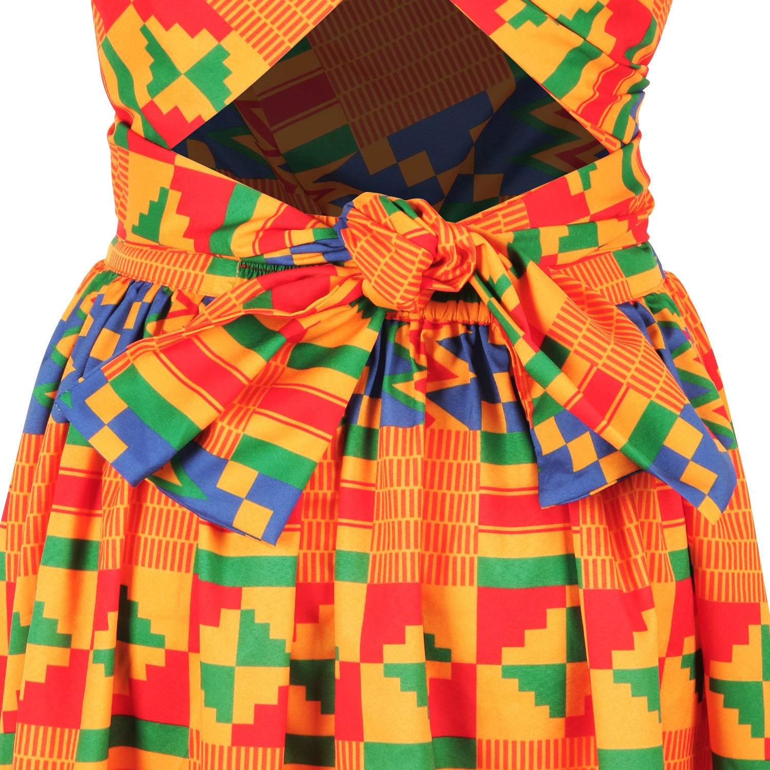 Vibrant Unity: African-inspired Kente Geometric Dress-Afroadorn 