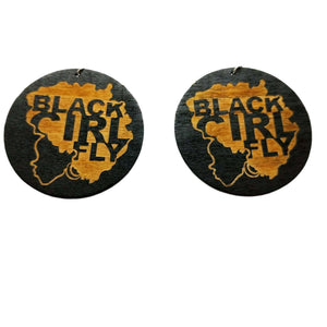 Black Queen & Black Girl Fly Black and Gold Accent Wooden Earrings-Afroadorn 