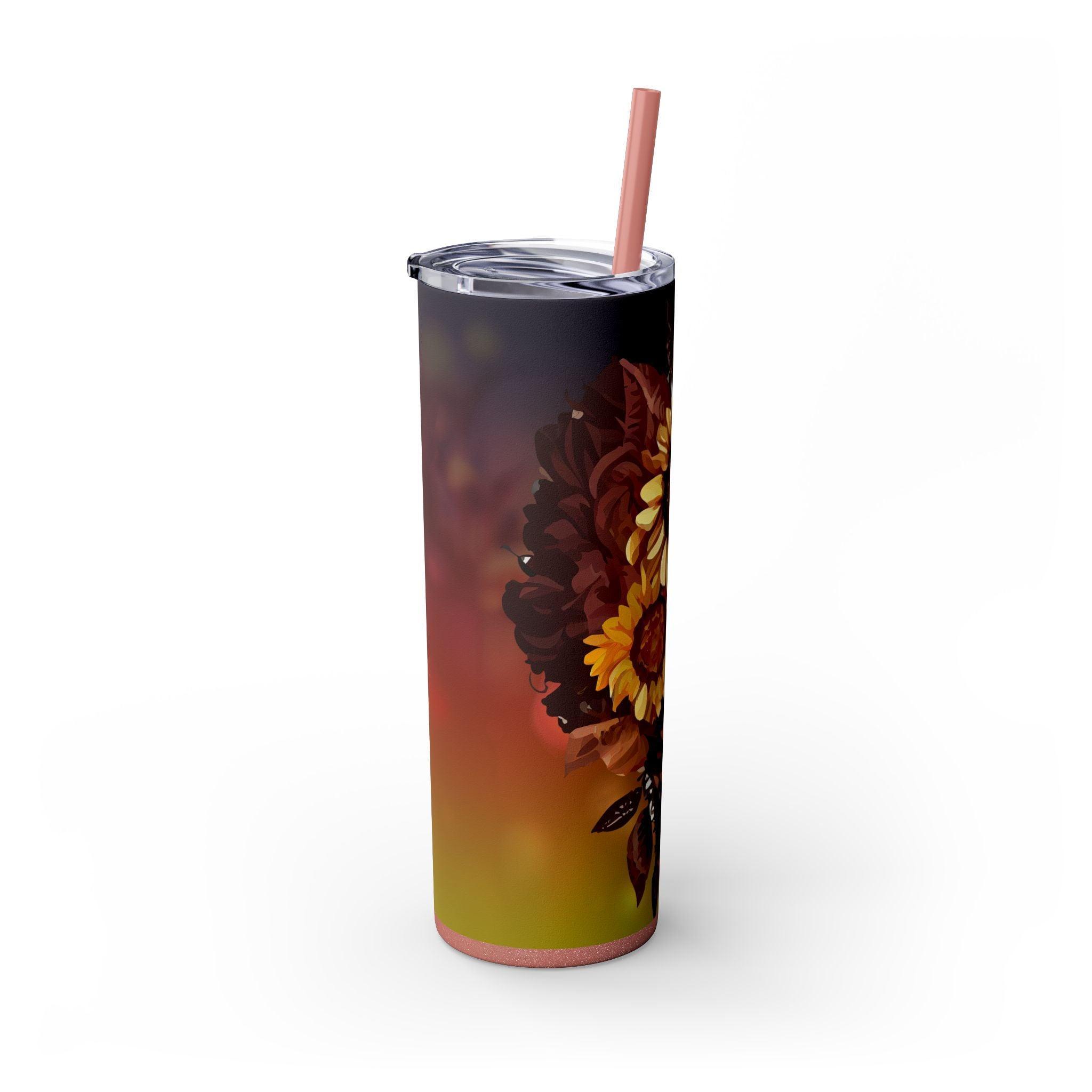 Sunflower Queen 20oz Skinny Tumbler with Straw-Afroadorn 