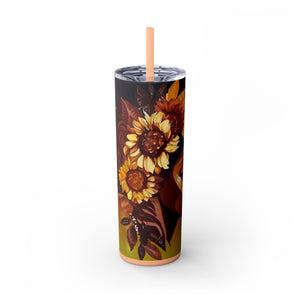 Sunflower Queen 20oz Skinny Tumbler with Straw-Afroadorn 