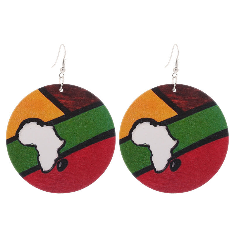 Pan-African Unity Wooden Map Earrings