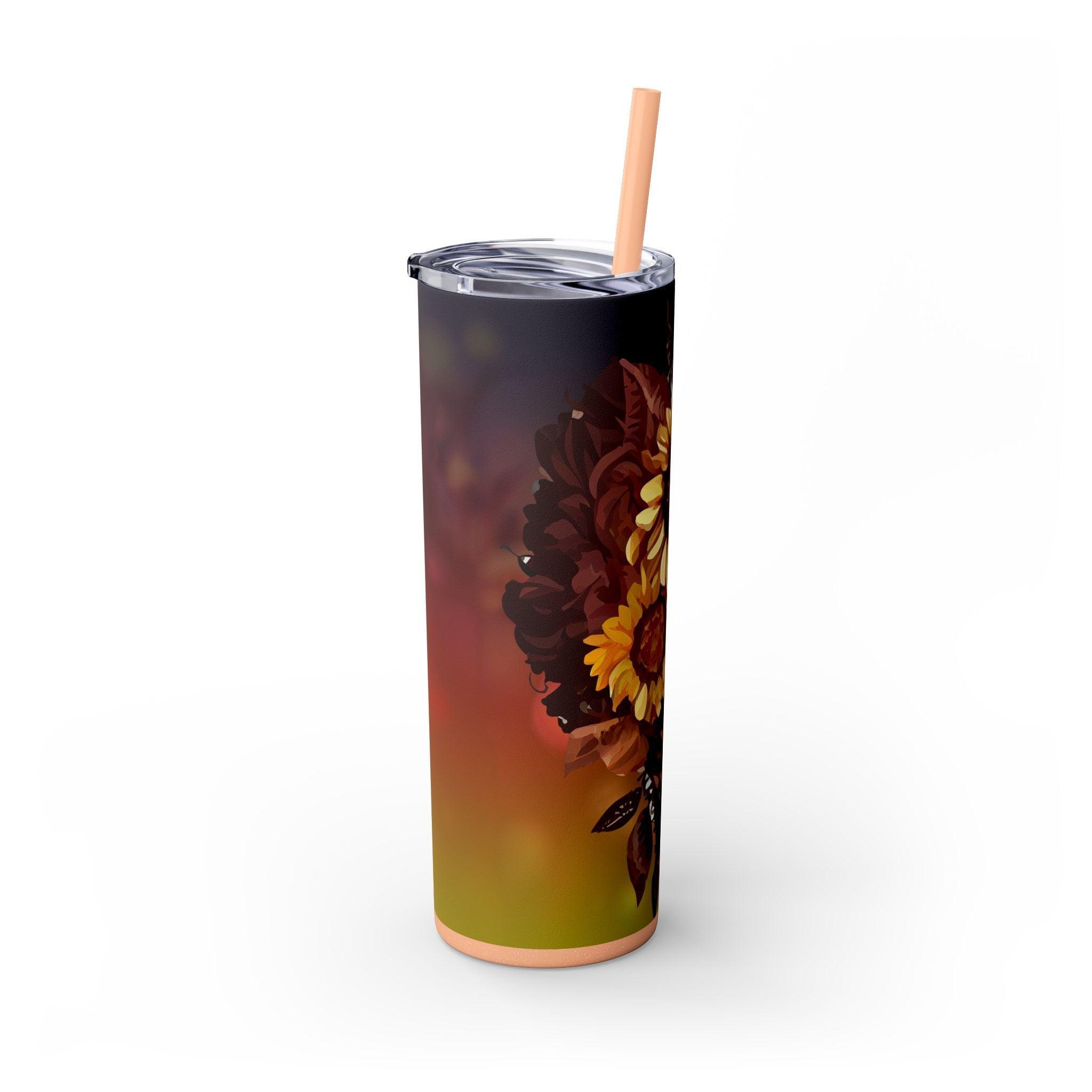 Sunflower Queen 20oz Skinny Tumbler with Straw-Afroadorn 