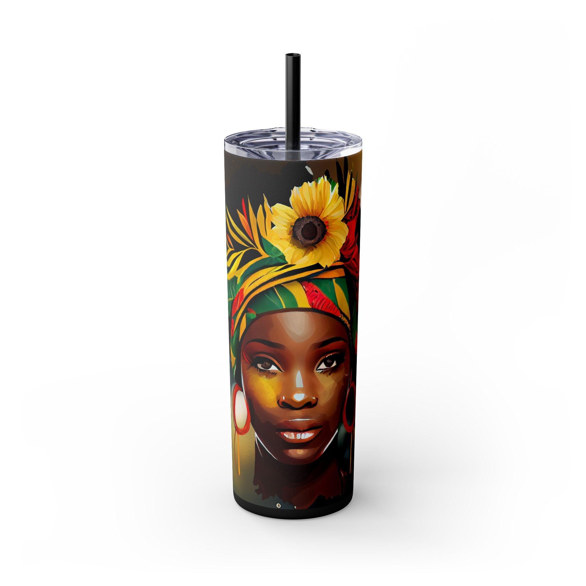 Sunflower Adorned Headwrap Skinny Tumbler-Afroadorn 