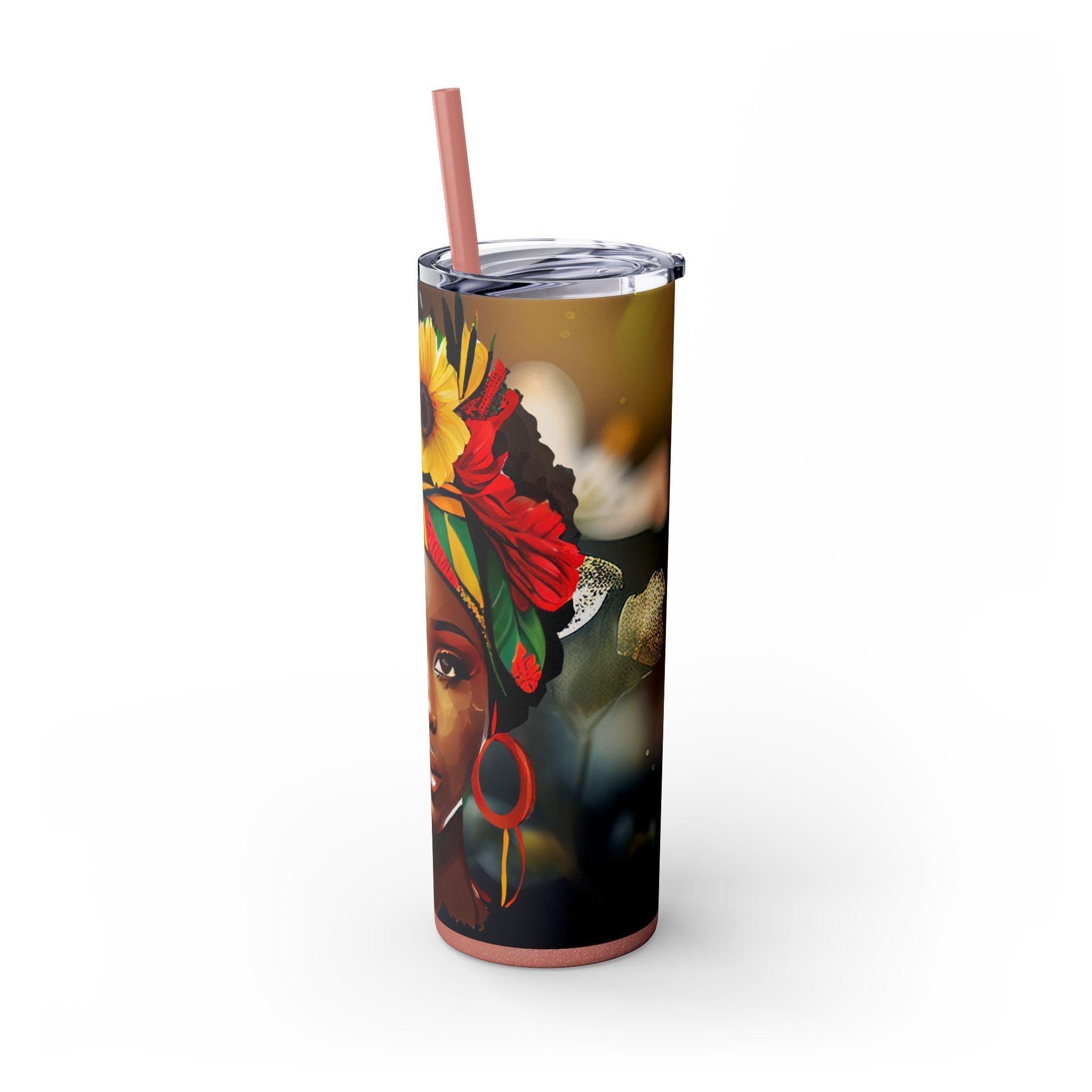 Sunflower Adorned Headwrap Skinny Tumbler-Afroadorn 