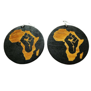 Black Queen & Black Girl Fly Black and Gold Accent Wooden Earrings-Afroadorn 