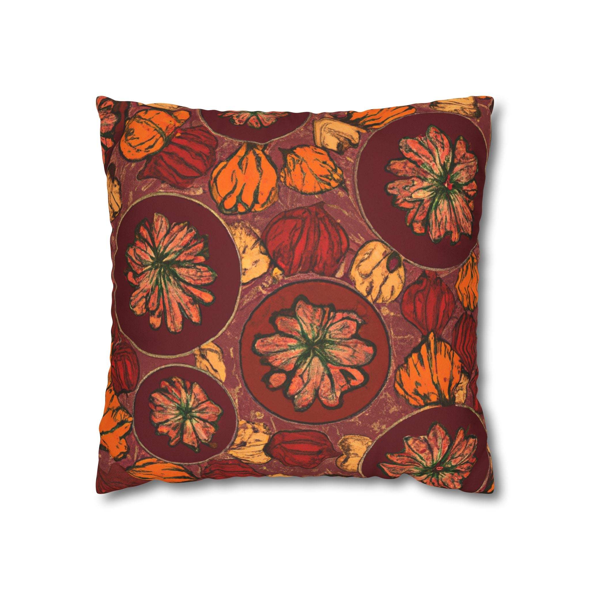 Amber Kente: Afrobotanical Premium Suede Throw Pillow Cover-Afroadorn 