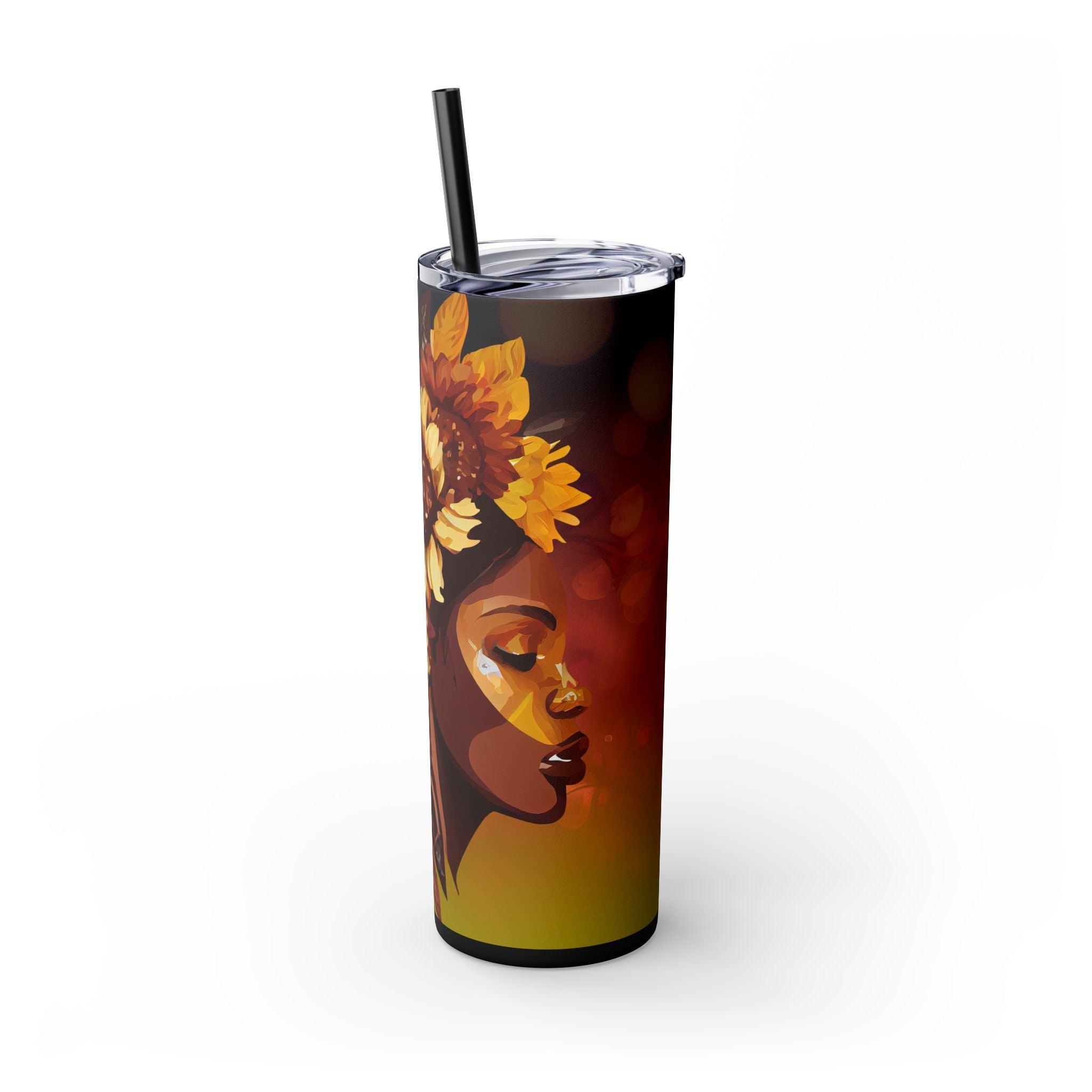 Sunflower Queen 20oz Skinny Tumbler with Straw-Afroadorn 