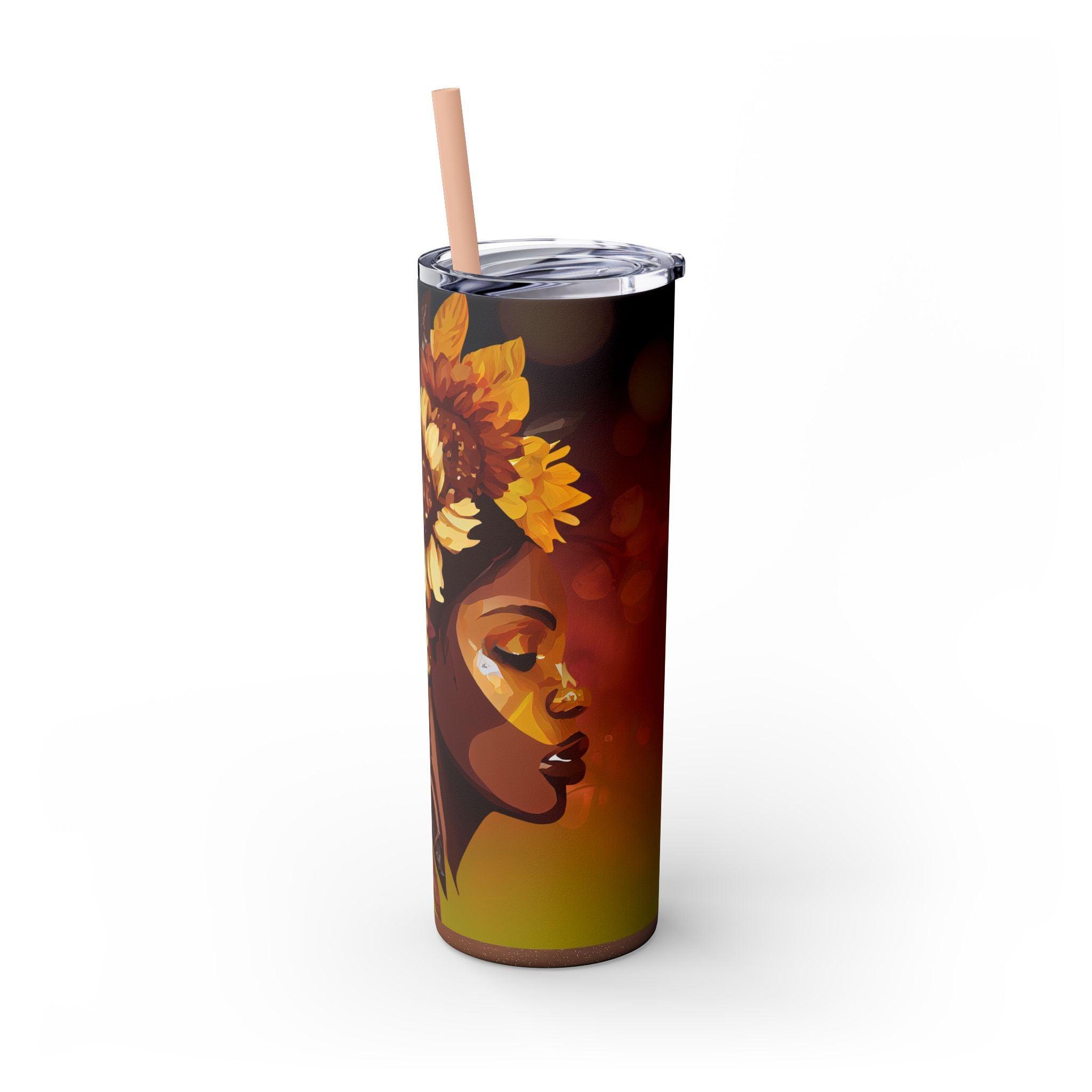 Sunflower Queen 20oz Skinny Tumbler with Straw-Afroadorn 