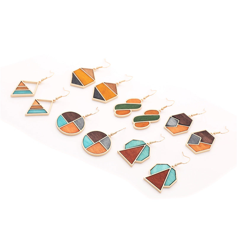 Earthy Afro Landscape Geometric Wooden Earrings-Afroadorn 