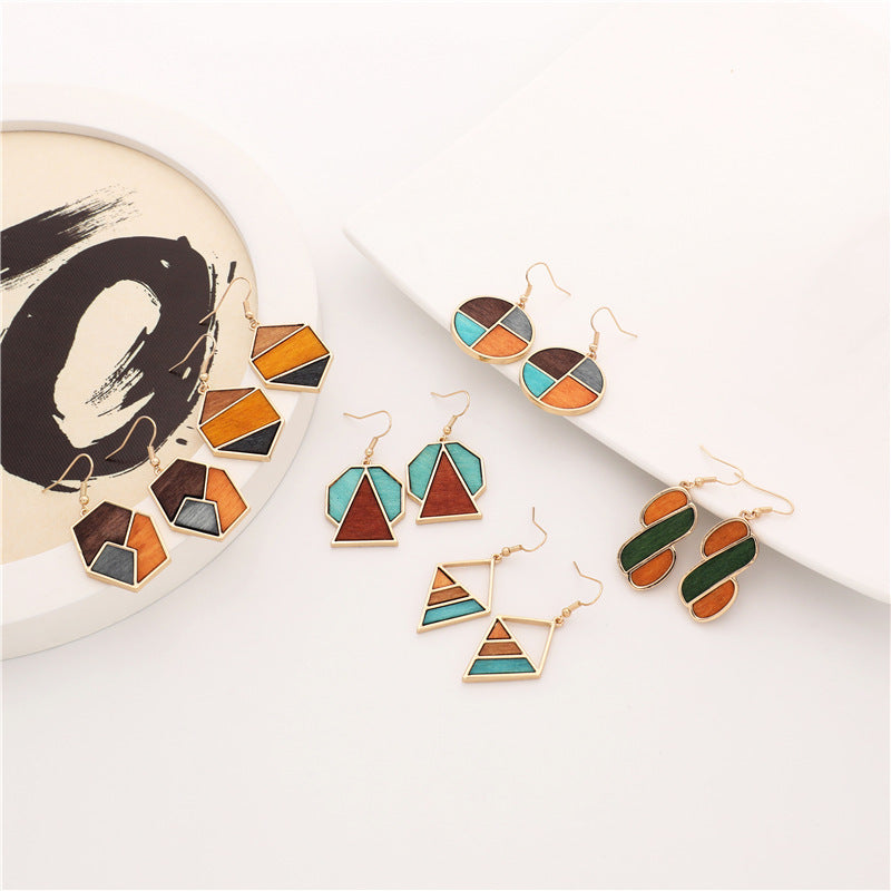 Earthy Afro Landscape Geometric Wooden Earrings-Afroadorn 