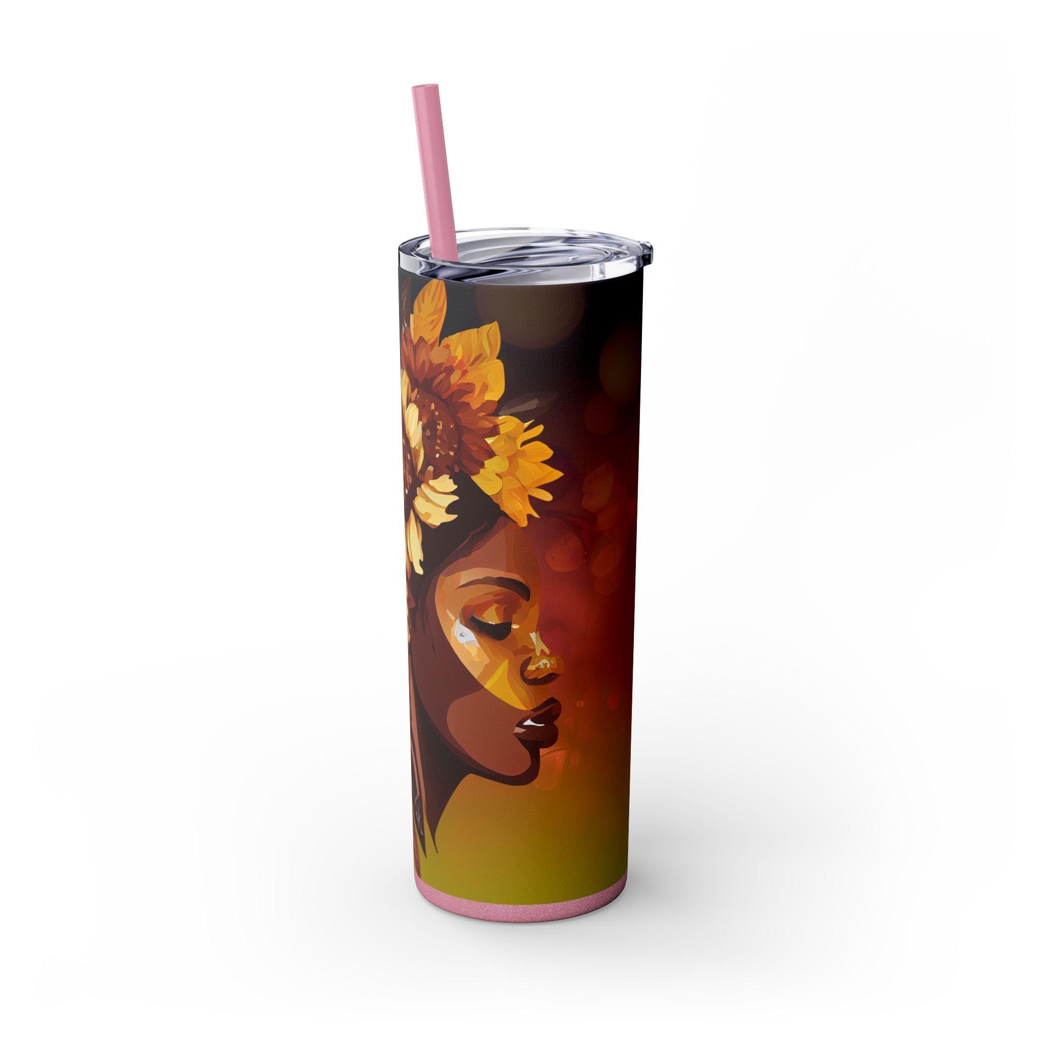 Sunflower Queen 20oz Skinny Tumbler with Straw-Afroadorn 